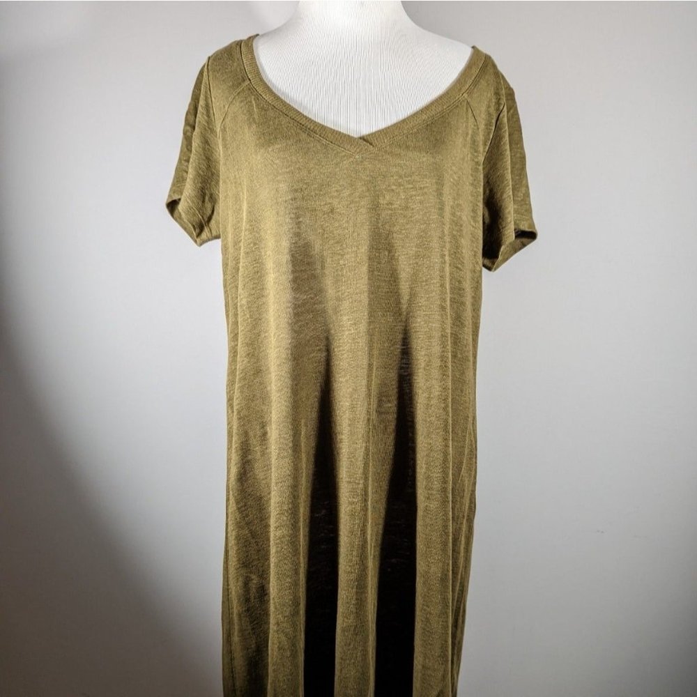 Eileen Fisher‎ Linen V-Neck Short Sleeve Green Dress Women's Size S
